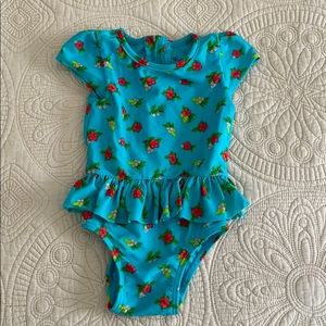 Blue Bathing Suit with Flowers